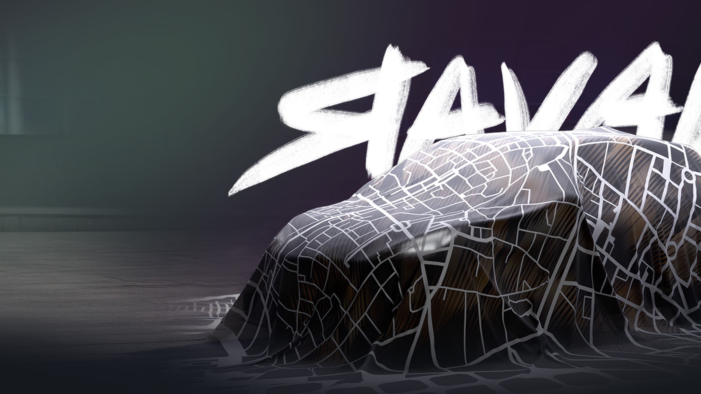 CUPRA Raval pod plachtou s nápisem v pozadí