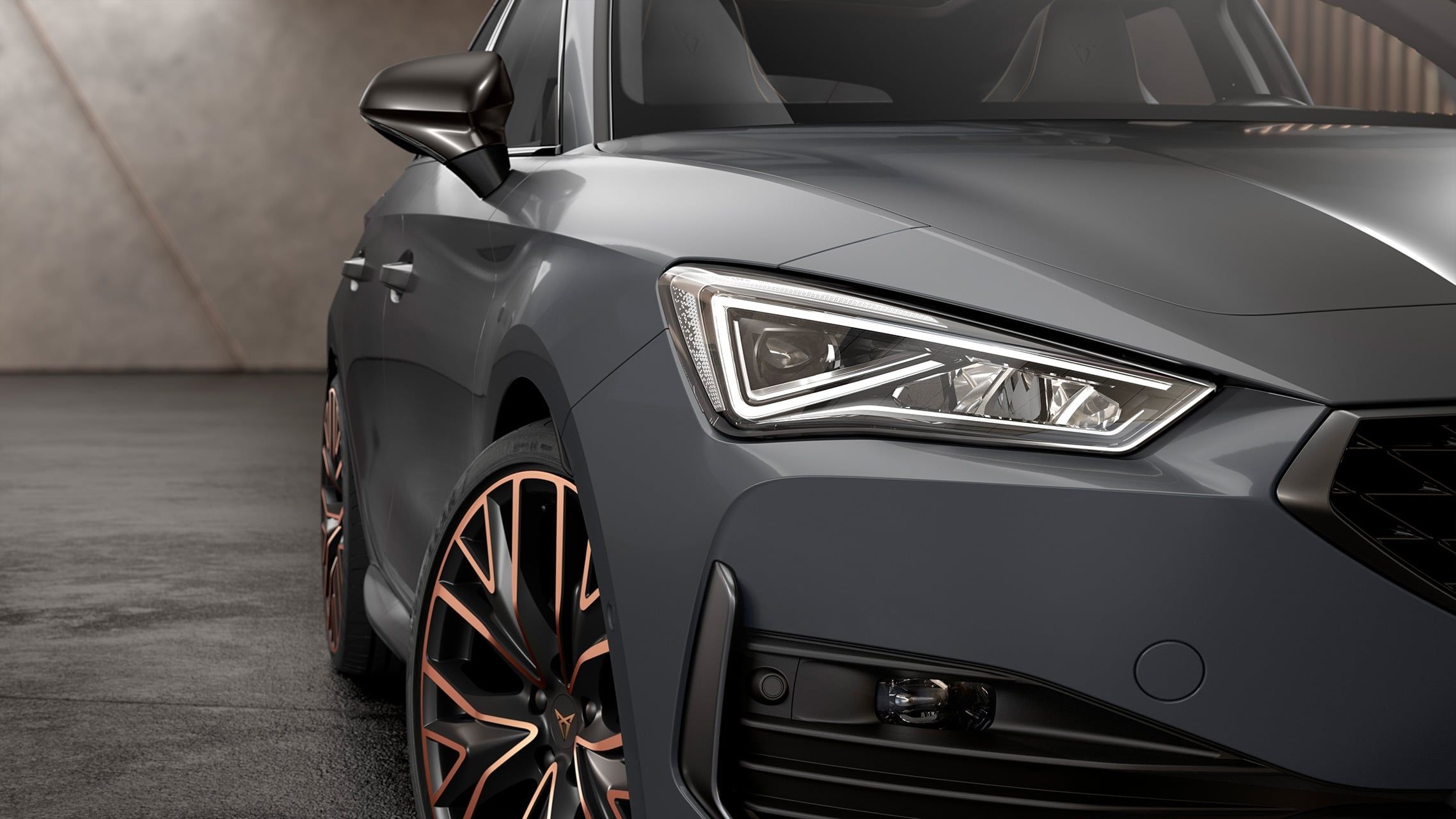 Pohled zblízka na přední LED světlo nového modelu CUPRA Leon Sportstourer