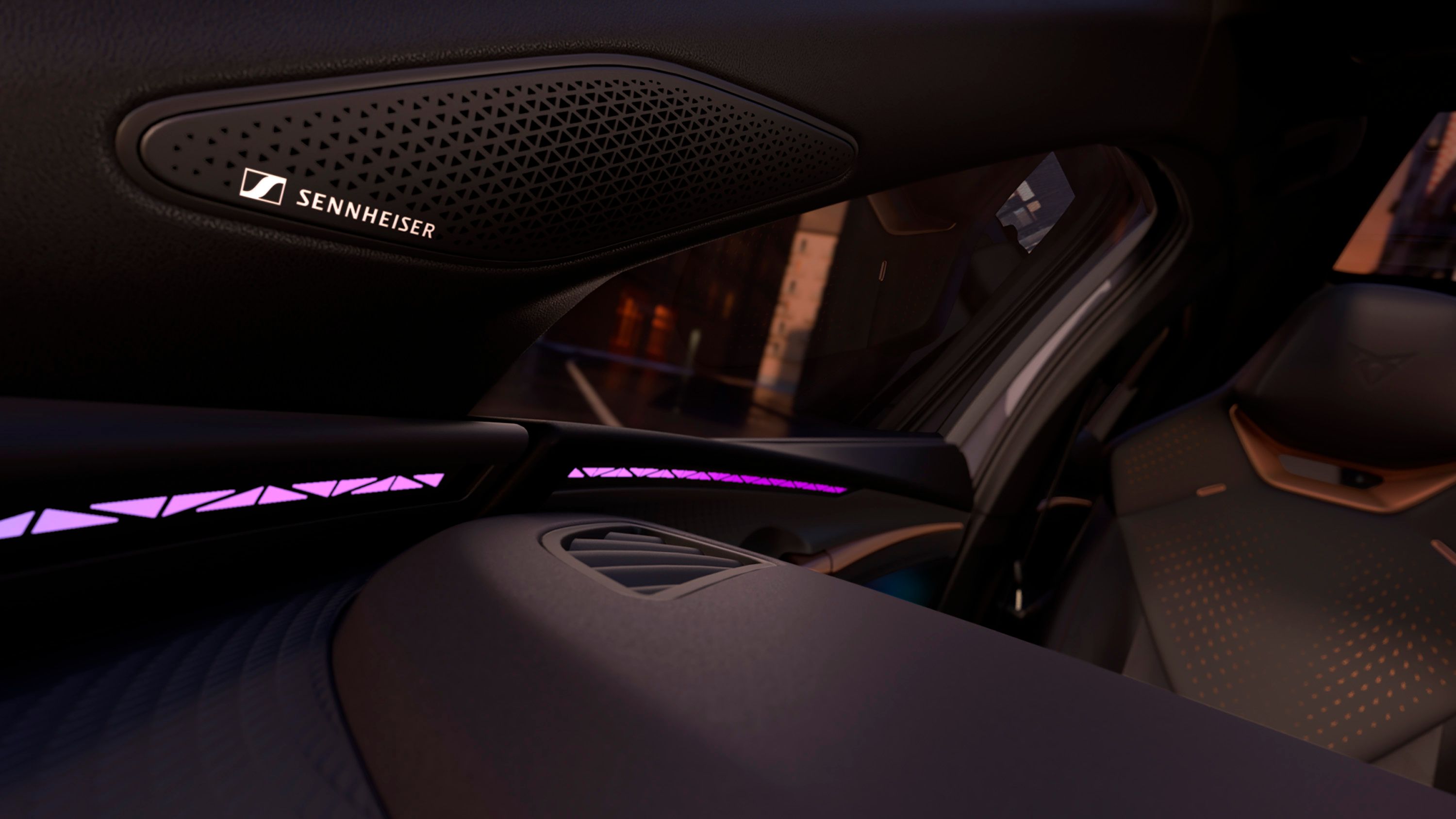 Innenansicht des CUPRA Raval mit Fokus auf End Sennheiser AMBEO Immersive Sound System 